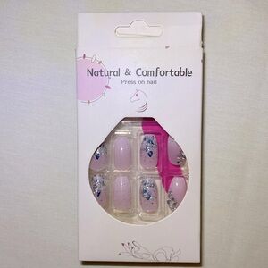 New Short Pink Glitter Press On Nails 24pcs